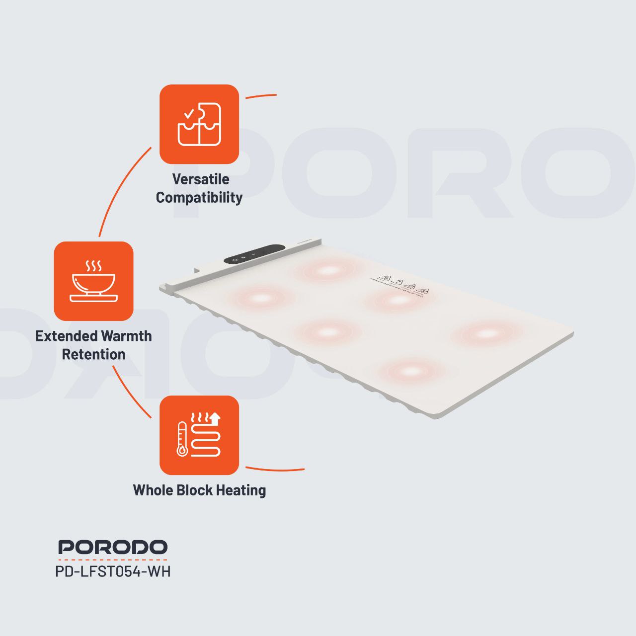 پد گرم‌کننده غذا پرودو Porodo Lifestyle Warming Food Mat XL | پد برقی نگهدارنده حرارت غذا با ۳ حالت دما