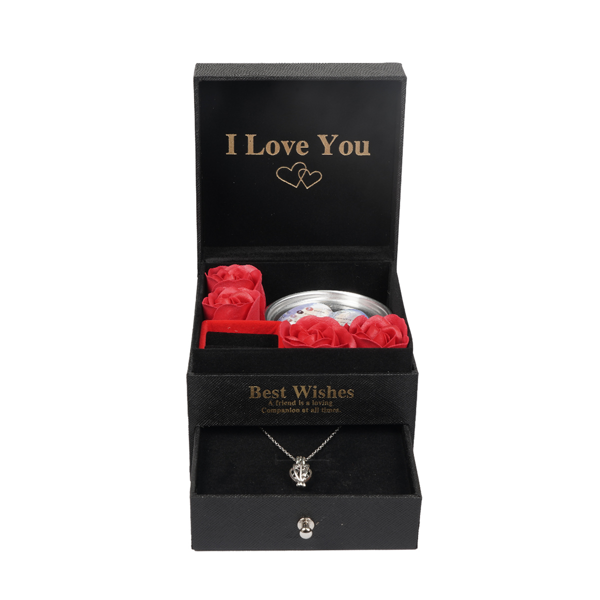 باکس گل سورپرایزی با گردنبند مروارید عشق مدل S