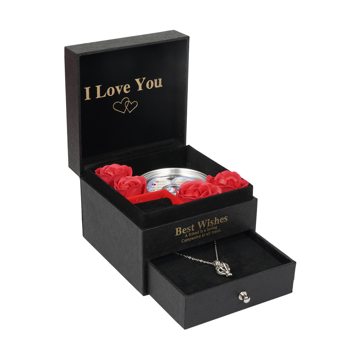 باکس گل سورپرایزی با گردنبند مروارید عشق مدل S