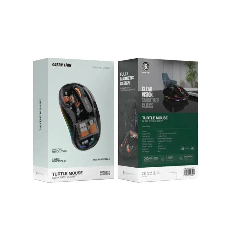 ماوس بی‌سیم شفاف گرین لاین مدل Turtle Mouse شارژی با دقت 2400DPI