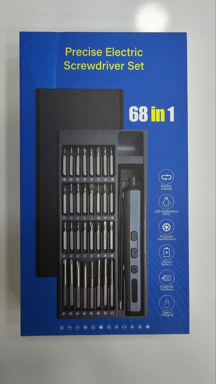 پیچ‌گوشتی شارژی 68 کاره دقیق | ست پیچ‌گوشتی برقی 68 in 1 با نور LED و شارژ Type-C