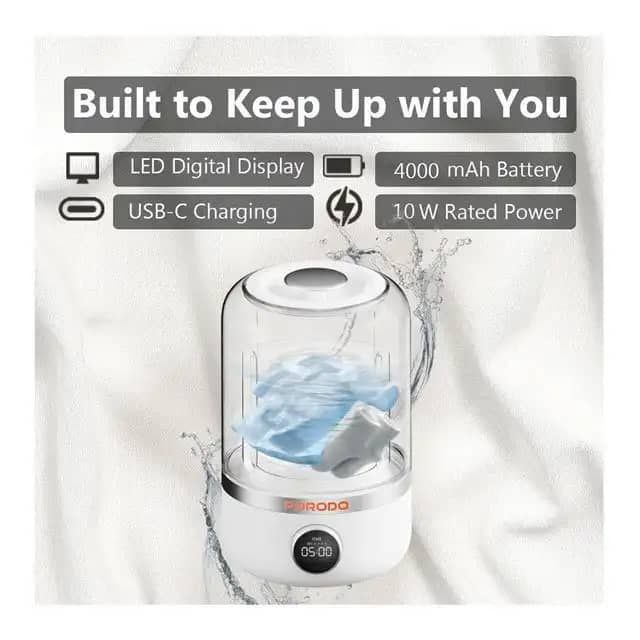 مینی واش قابل حمل Porodo مدل 102L | شست‌وشوی شارژی لباس‌های کوچک و حساس