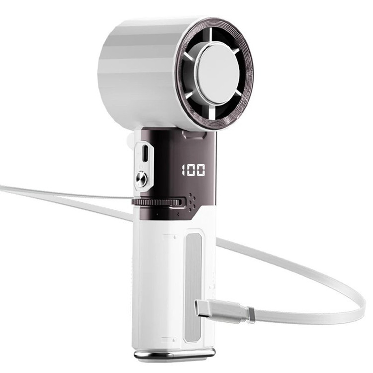 پنکه دستی شارژی MF120 | توربو با پاوربانک 6000، نمایشگر LED و حالت گردنی